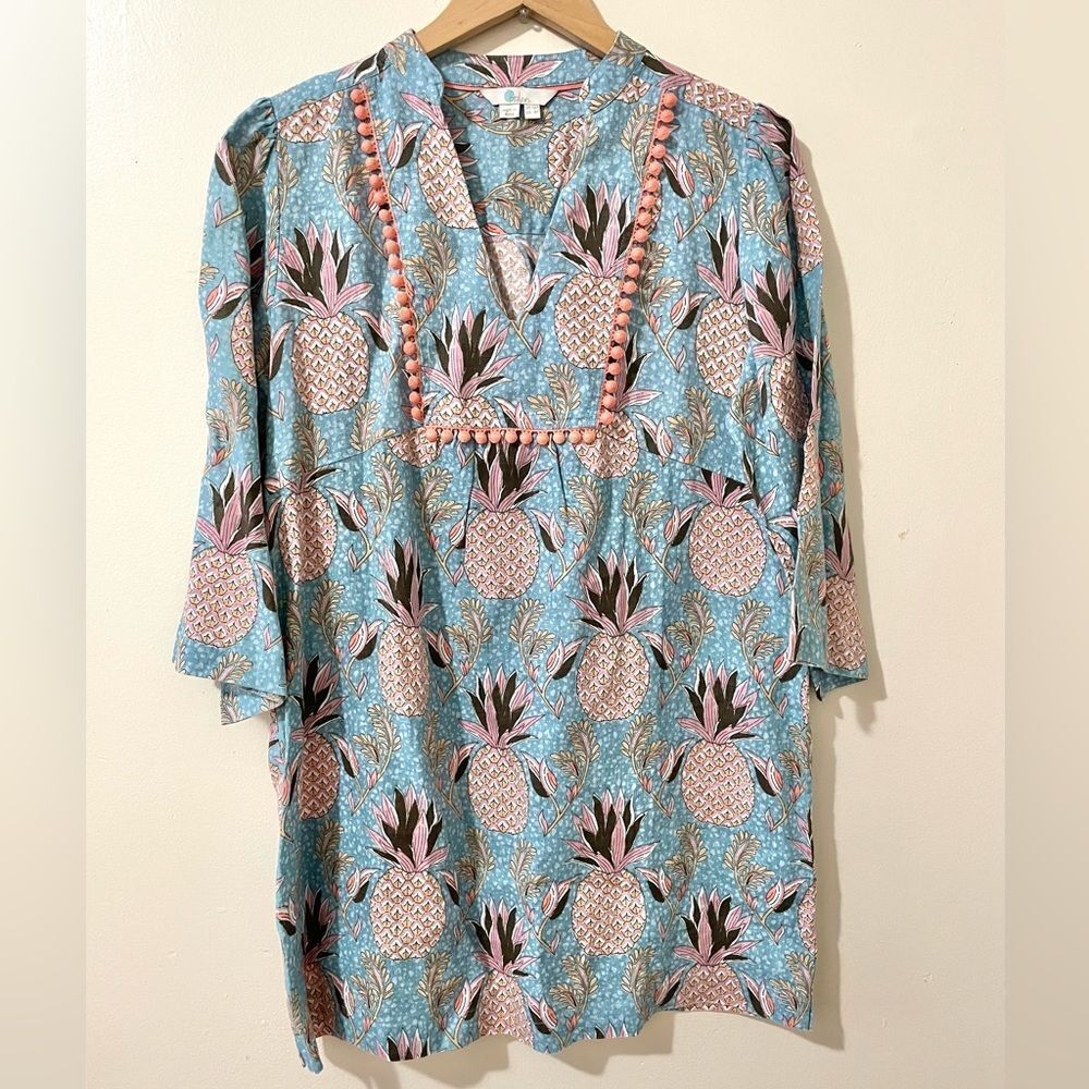 Boden Evangeline Pineapple Linen Tunic Size 8P